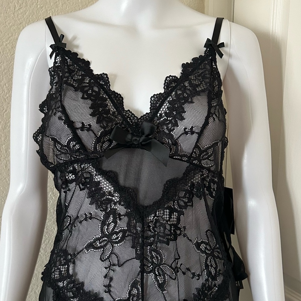 ⭐️ Oh La La Cheri Black Lace Babydoll Chemise lingerie set with Thong Panty XL - Picture 2 of 5